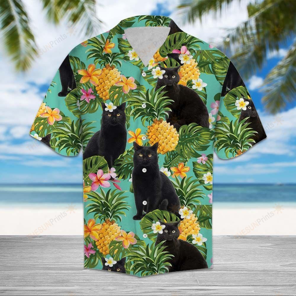 Tropical Pineapple Black Cat Hawaiian Shirt Ha81086