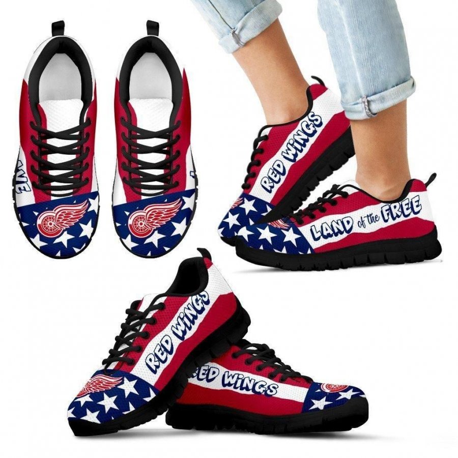 Proud Of American Flag Three Line Detroit Red Wings Sneakers #608