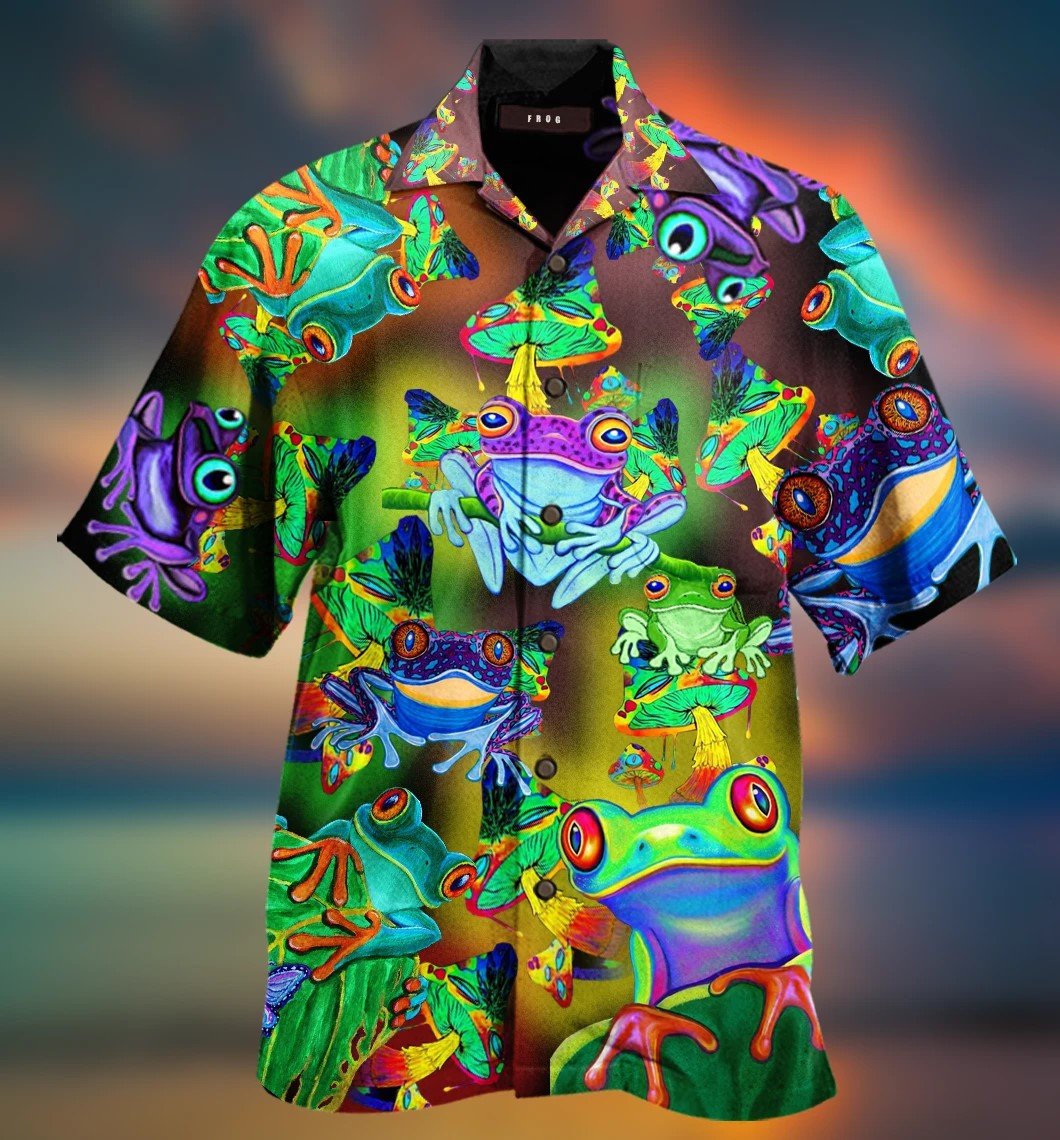 Trippy Frog Hippie Hawaiian Beach Shirt Ha96409