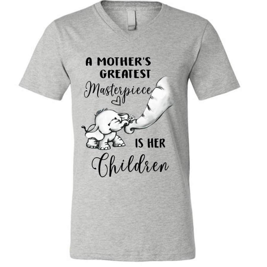 A Mother Greatest Masterpiece Is Her Children, Elephant Mother’s Day Gift – Canvas Unisex V-Neck Shirt