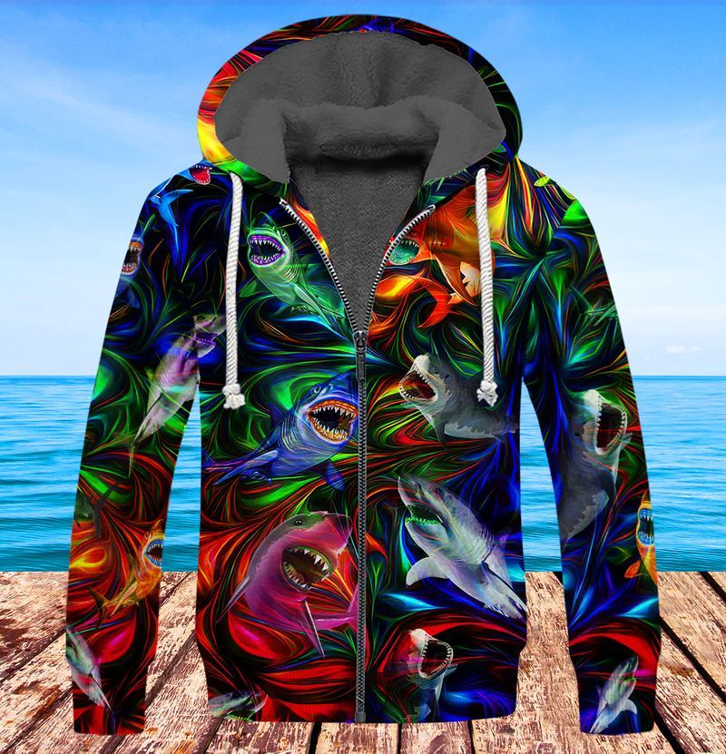 Colorful Sharks Full Print 3D Fleece Zipper