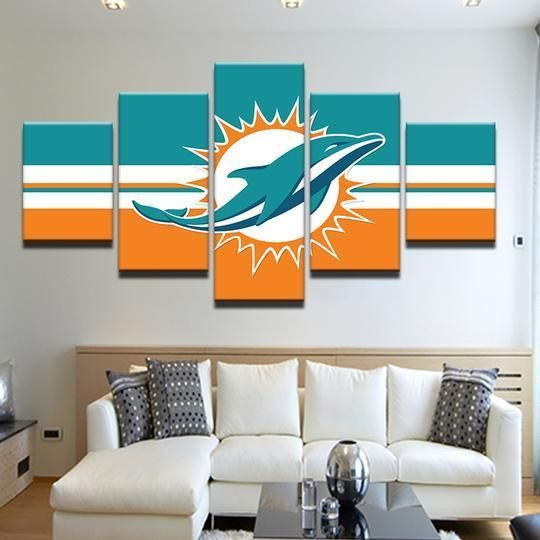 Miami Dolphins 28- Sport 5 Panel Canvas Art Wall Decor