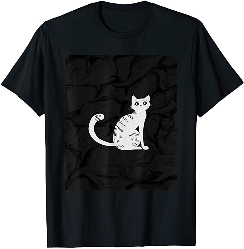 White On Black Cat Icon Vintage Kitten Pet Lover Owner T-Shirt