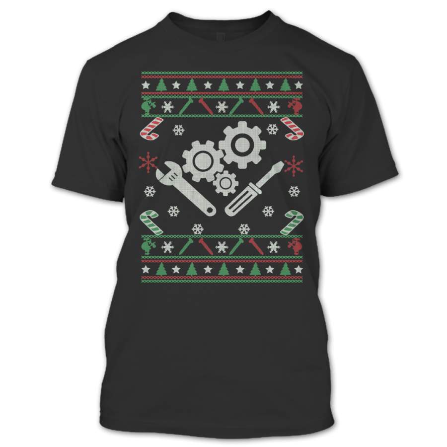 Ugly Christmas Sweater T-Shirt, Mechanic Christmas T-Shirts