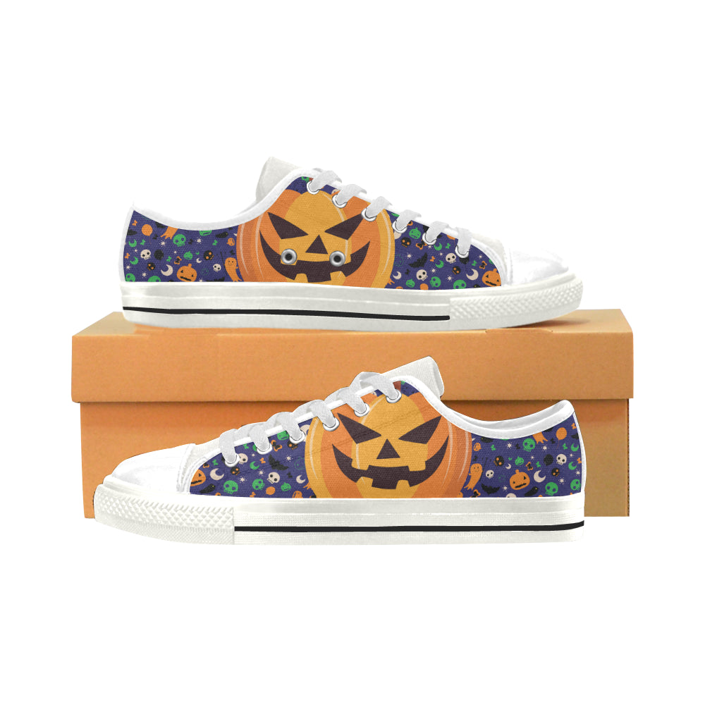 Pumpkin Halloween White Low Top Canvas Shoes for Kid