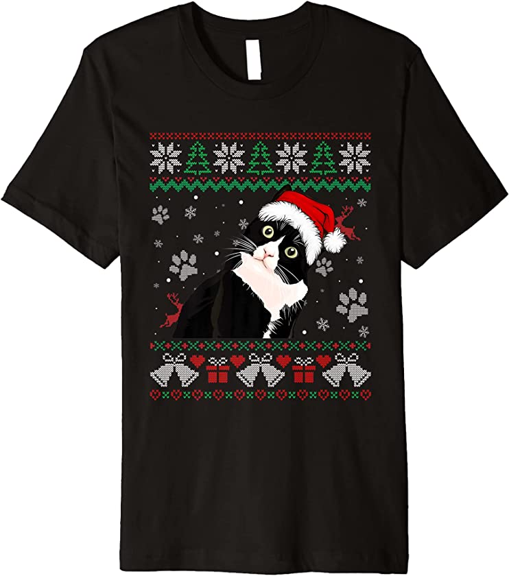 Cat Ugly Christmas Kitten Santa Hat Xmas Cat Lover Premium T-Shirt