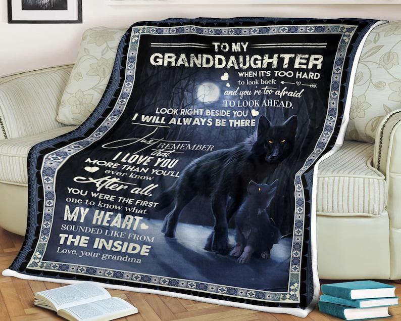 Wolf Blanket To My Granddaughter I Will Always Be There Just Remember That I Love You, Gift For Granddaughter Family Home Decor Bedding Couch Sofa Soft And Comfy Cozy