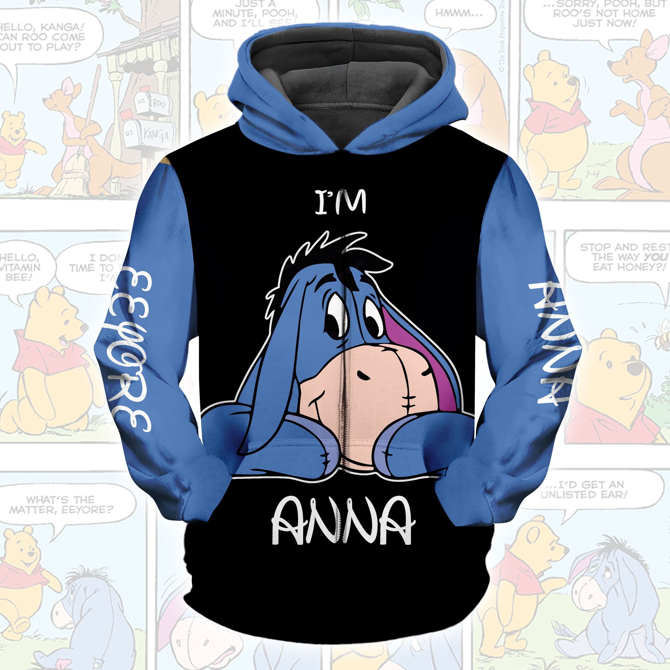 Winnie The Pooh Cartoon Eeyore Aholic Hoodie All Over Printed 3D Personalized Custom Name Unisex Men Women