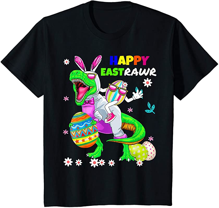 Kids Happy Eastrawr T Rex Dinosaur Easter Bunny Egg Costume Kids T-Shirt