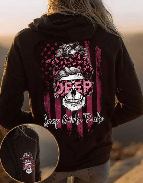 Jeep Girl Rule Skull Breast Cancer Hoodie 3D