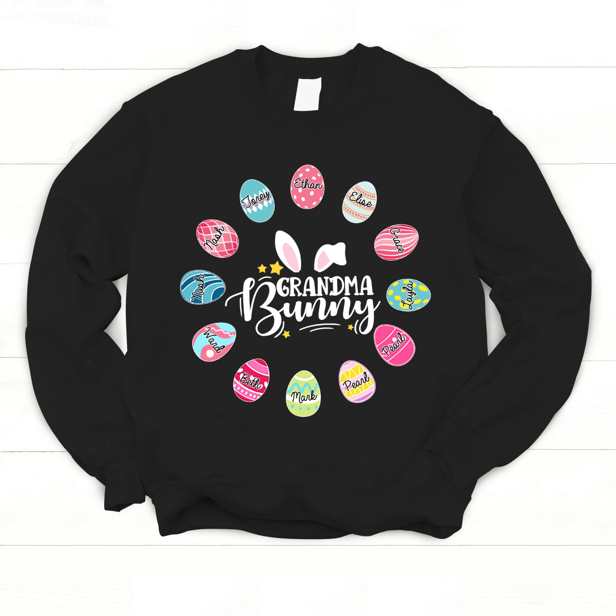 Personalized Grandma Bunny And Grandkids Egg Easter Sweatshirt