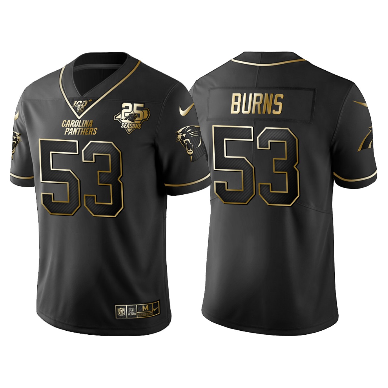 Carolina Panthers Brian Burns 25th Anniversary Black Gold Logo Jersey