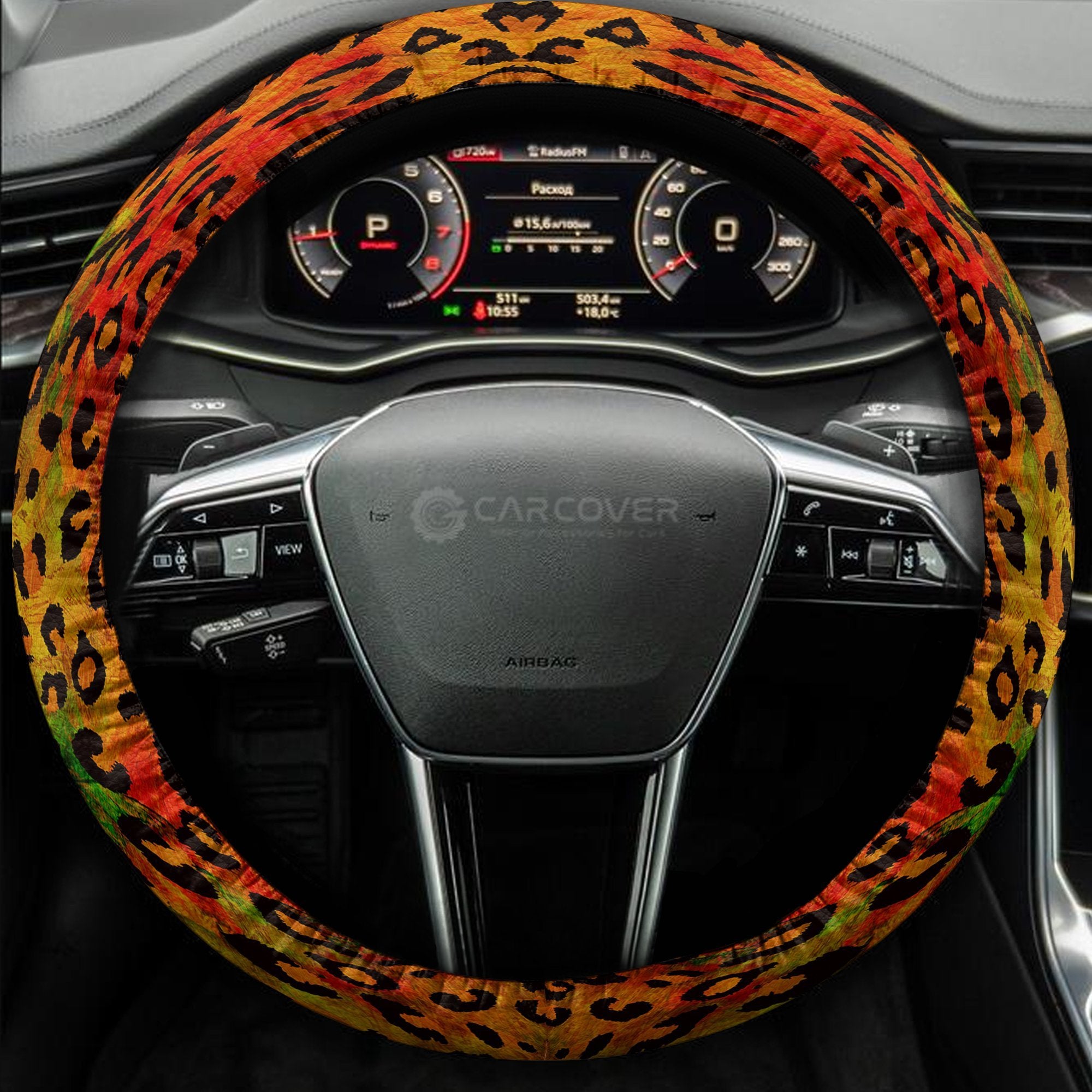 Colorful Leopard Skin Steering Wheel Cover Custom Animal Skin Printed Car Interior Accessories