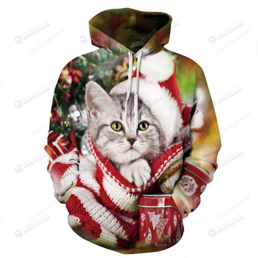 Santa Kitten Cat Lover Christmas 3D All Print Hoodie, Zip- Up Hoodie