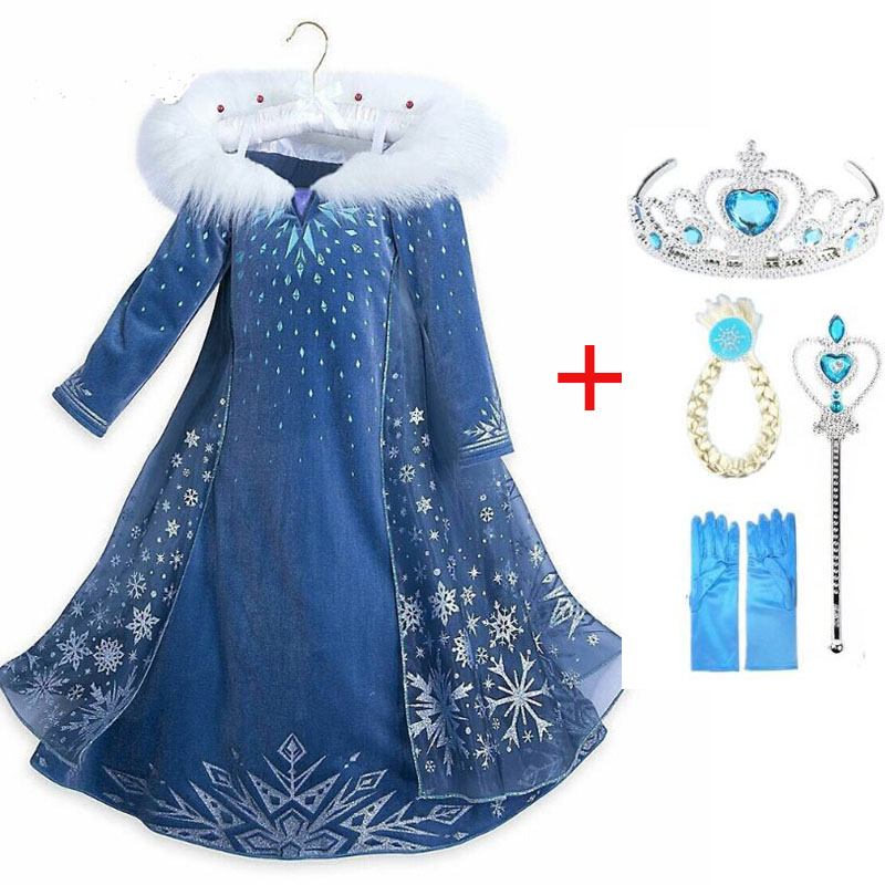 2022 New Elsa Dress Girls Party Vestidos Cosplay Girl Clothing Anna Snow Queen Print Birthday Princess Dress Kids Costume alx