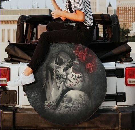 Skull Couple First Kiss Last Breath Spare Tire Cover
