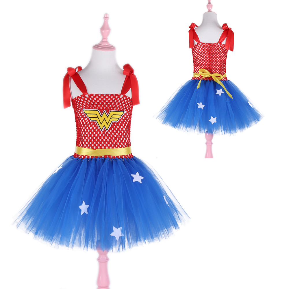 Wonder Girls Superhero Costume for Kids Party Dresses Children Halloween Carnival Tutu Dress Cosplay Fancy Tulle Dress alx