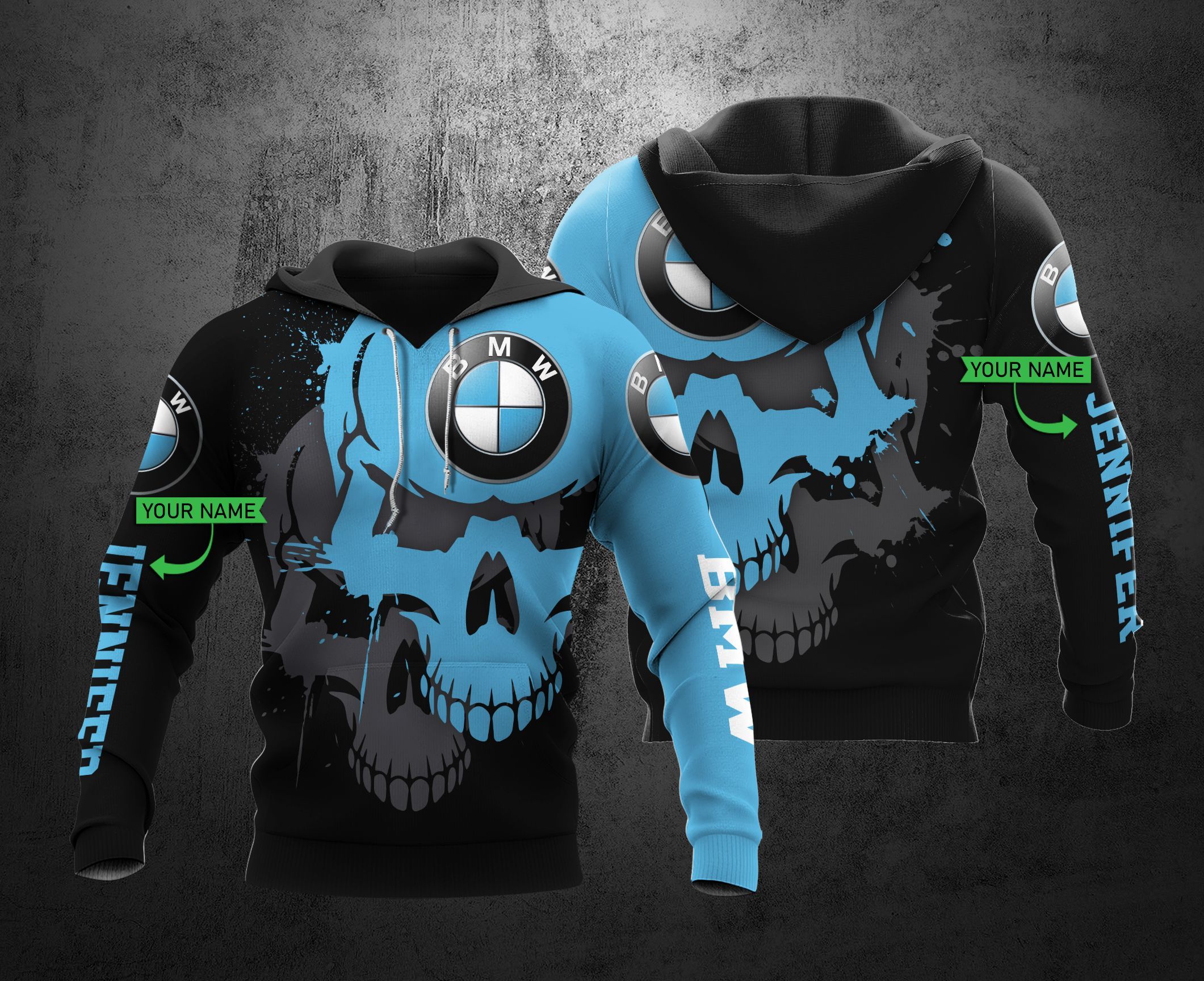 Personalized THA68 3D Hoodie Bmw Skullcar