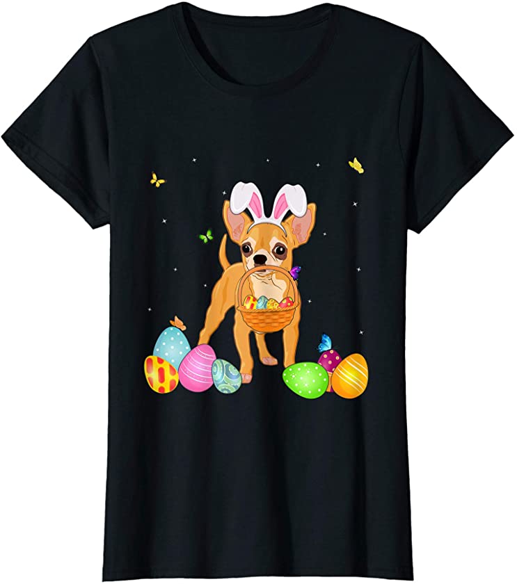 Womens Dog Mom Gift Cute Bunny Chihuahua Eggs Easter Day T-Shirt