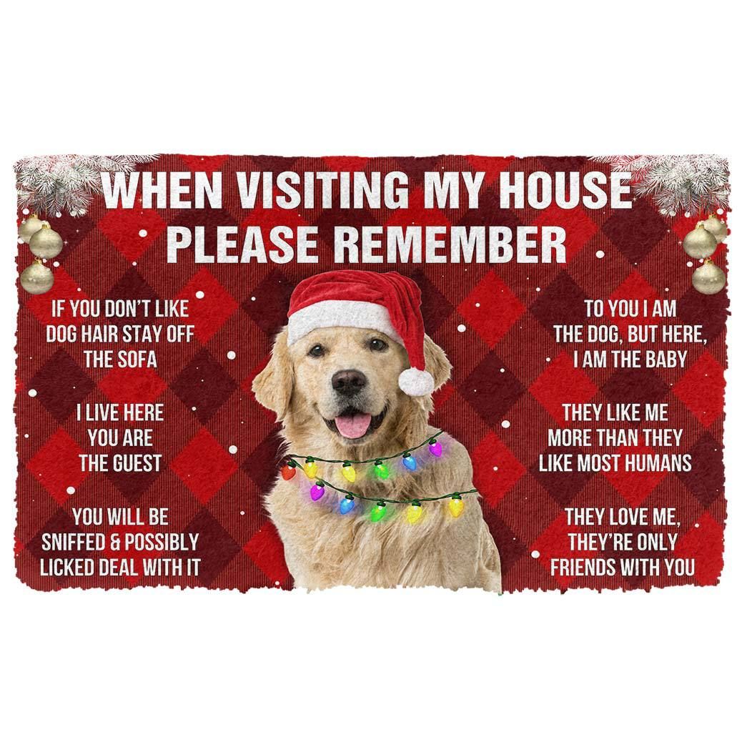 Gearhumans 3D Please Remember Golden Retriever Dog’S House Rules Christmas Plaid Version Custom Photo Doormat