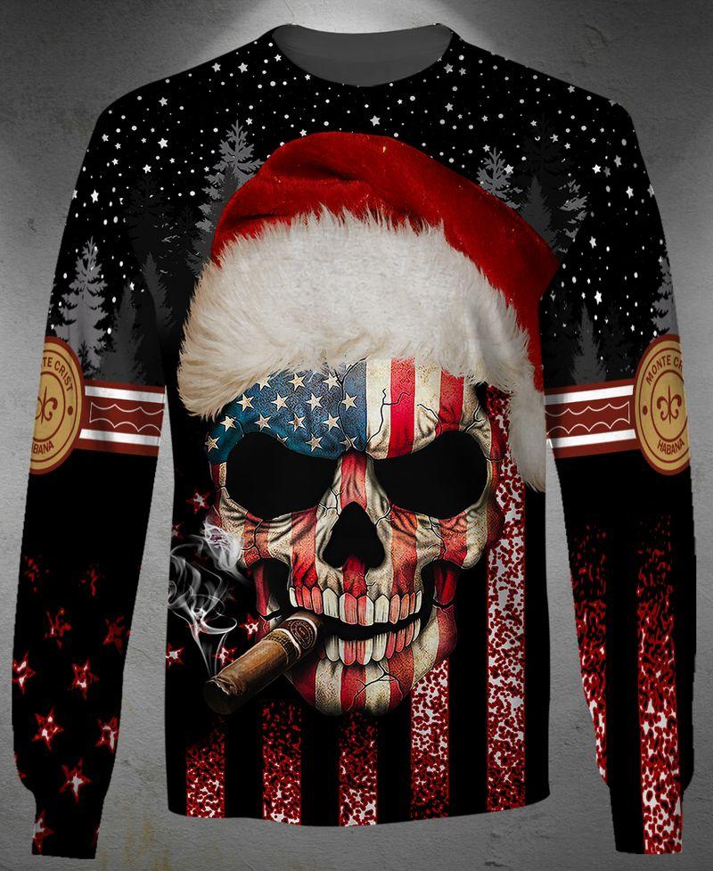 American Flag Smoking Skull For Christmas Holiday 3D Sweatshirt