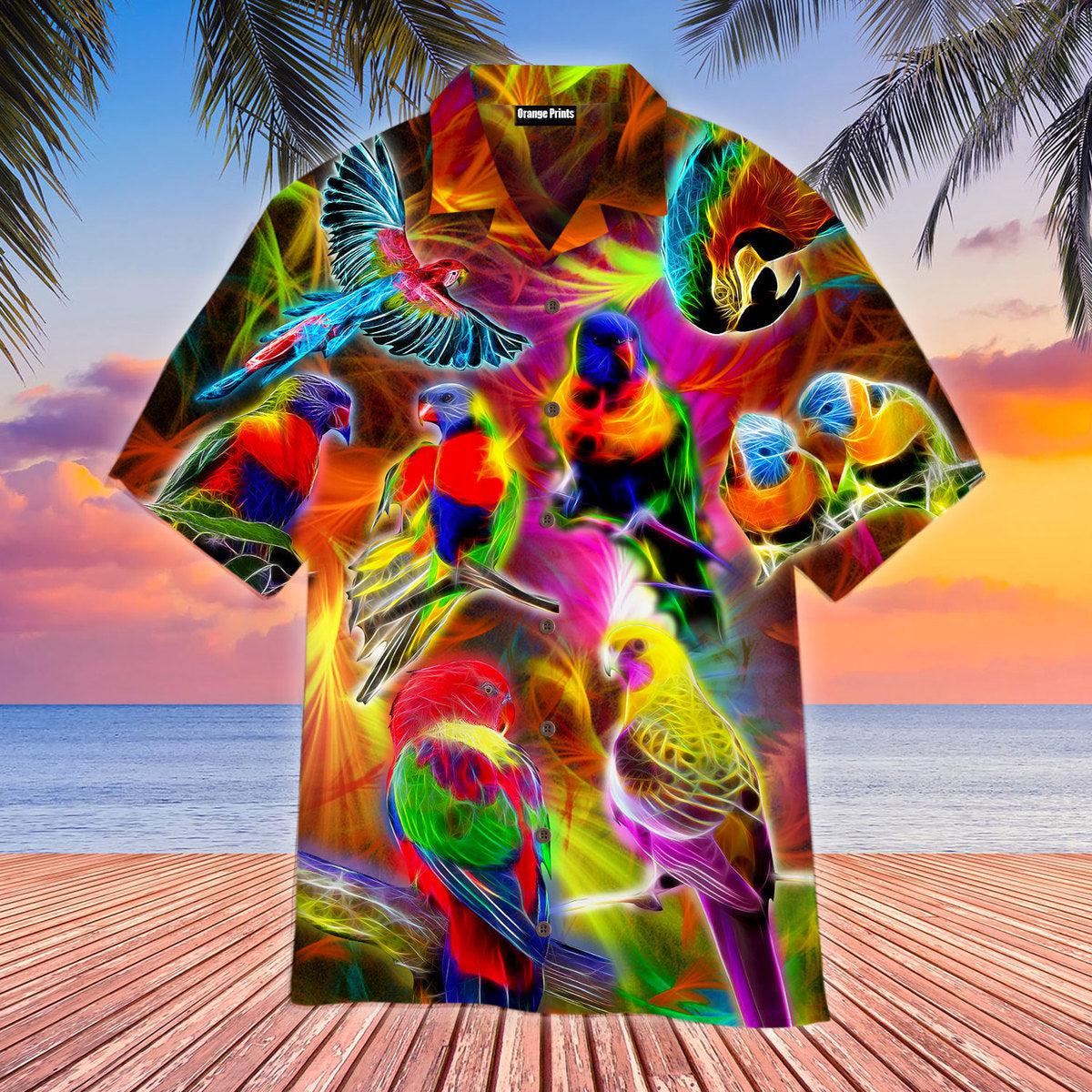 Colorful Parrots Neon Hawaii Shirt For Men Women Ha68981