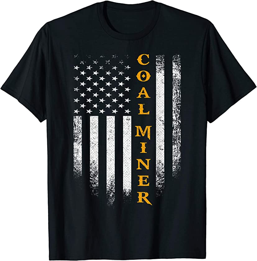 Vintage USA Coal Miner Distressed American Flag Patriotic T-Shirt