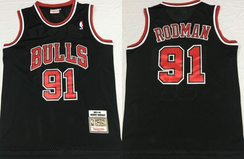 Chicago Bulls Dennis Rodman #91 NBA Throwback Black Jersey