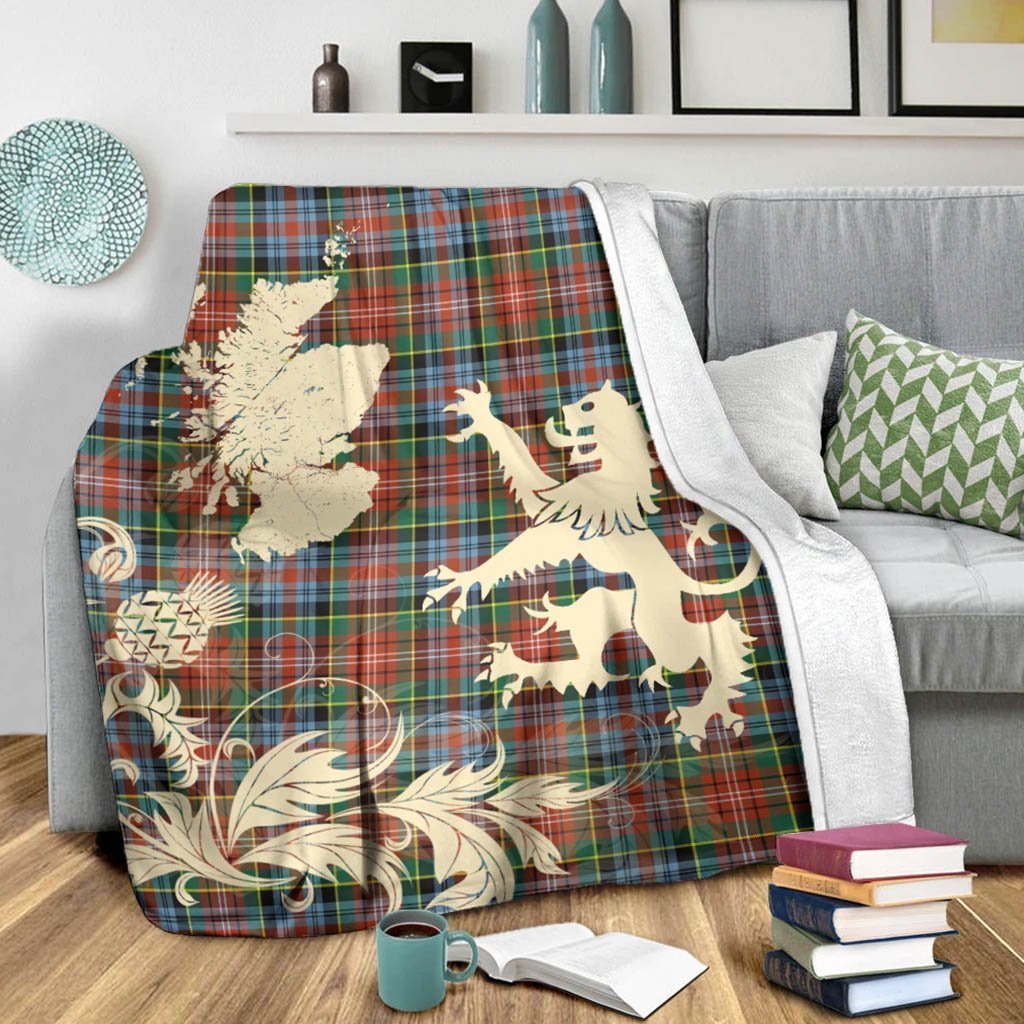 Tartan Blanket Caledonia Ancient Tartan Scotland Lion Thistle Map Plaid Blanket