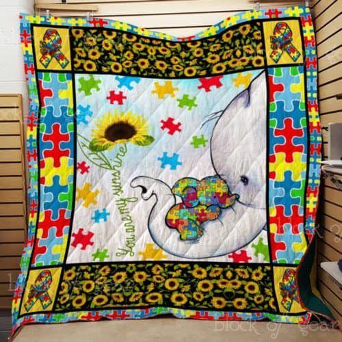 Baby Elephant Sitting On The Trunk Of Mother Elephant  Quilt Blanket