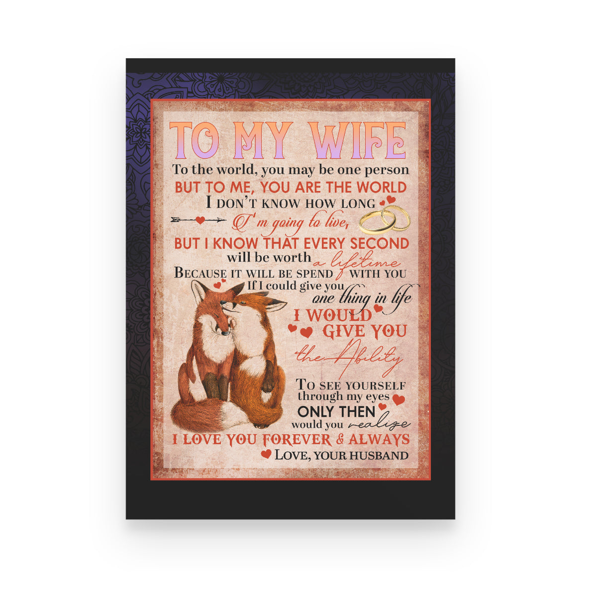 To My Wife Fox Couple Poster Canvas, For Wife Family Home Decor