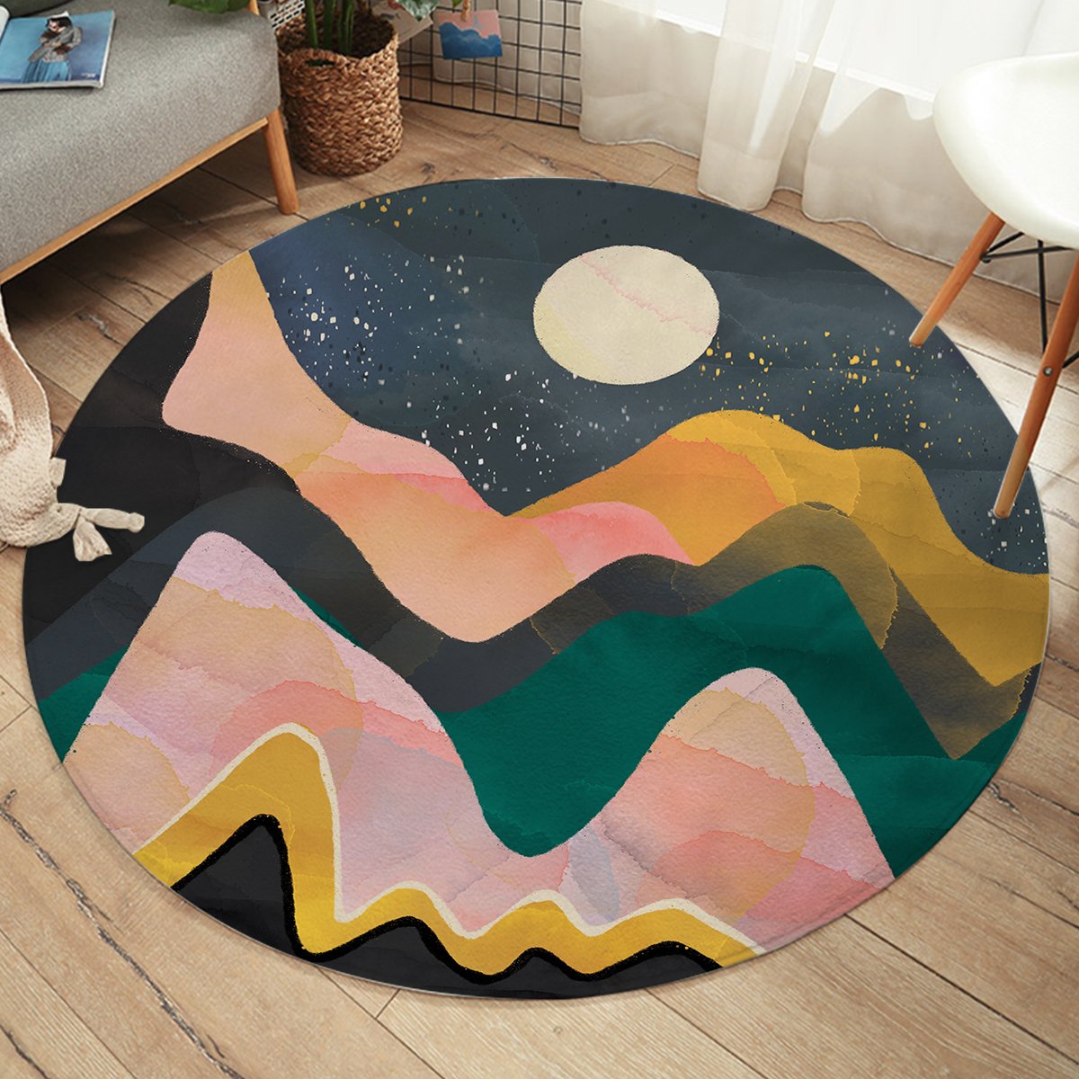 Moon & Mountains SW2386 Round Rug