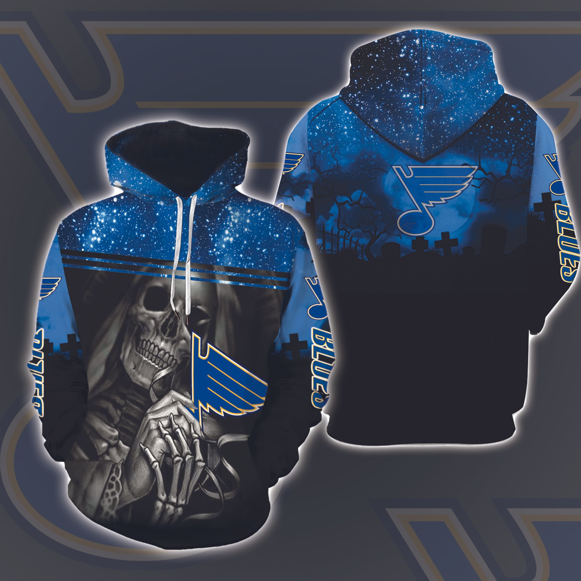 St. Louis Blues  Skull Halloween 3D Printed Hoodie