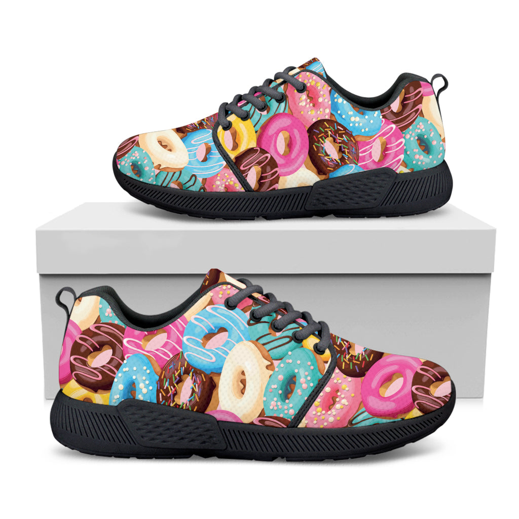 Yummy Donut Pattern Print Black Athletic Shoes