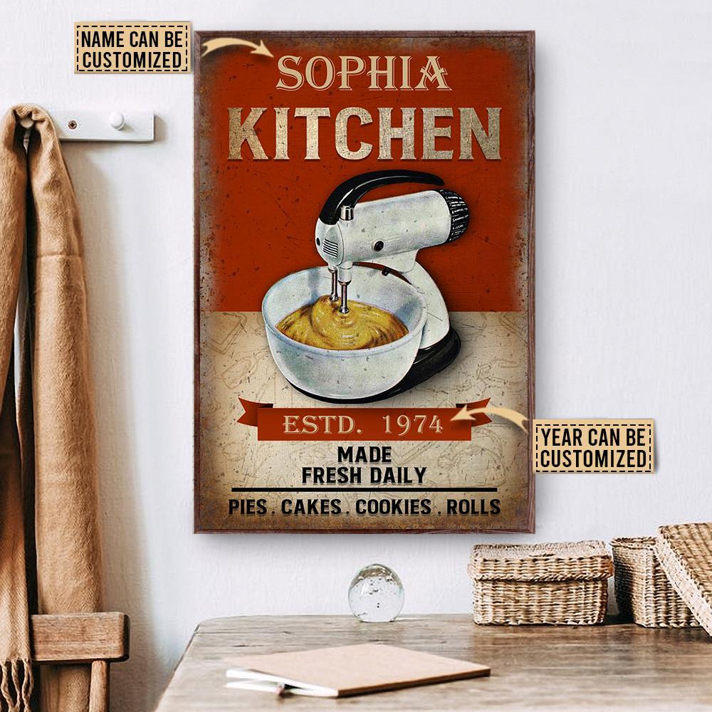 Aeticon Gifts Personalized Baking Kitchen Made Fresh Daily Canvas Mom Dad Gift Home Decor