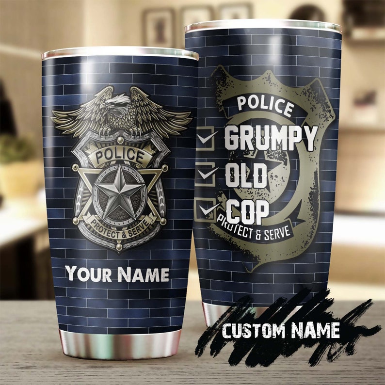 Police Grumpy Old Cop Personalized Tumbler-Police Tumbler-Birthday Christmas Gift For Dad Grandpa Police- Present For Police Friend