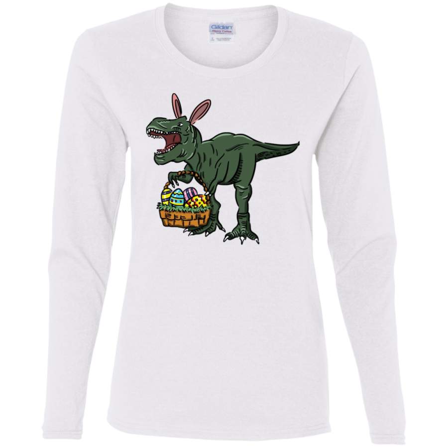 AGR Easter t-shirt dinosaur in bunny ears. Easter egg basket, Easter T-Shirt, Happy Family Easter Tee Gift Idea Ladies’ Cotton LS T-Shirt