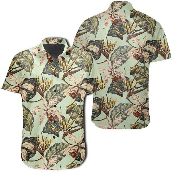 Hawaii Shirt Vintage Tropical Jungle Leaves Orchid Bird Ha84820