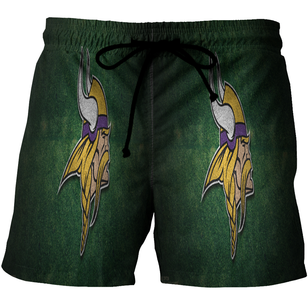 Minnesota Vikings Emblem Grass 3D All Over Print Summer Beach Hawaiian Short