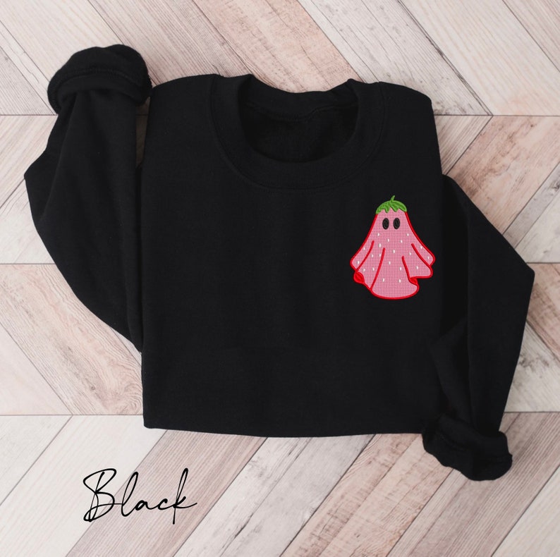 Strawberry Ghost Embroidered Halloween Sweatshirt Crewneck Sweatshirt All Over Print Sweatshirt For Women Sweatshirt For Men Sws2661