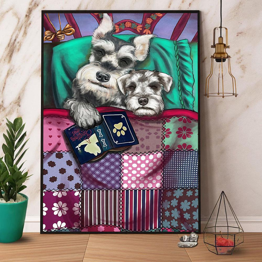 Schnauzer Mom And Puppy Bedtime Canvas Poster Wall Art