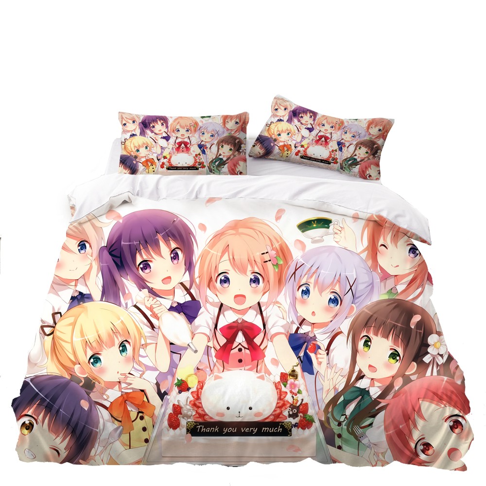 Pieces Japan Anime Bedding Set 3D Print Cartoon Duvet Cover Would You Like Some Rabbits Today Bed Cover Set Pillowcase