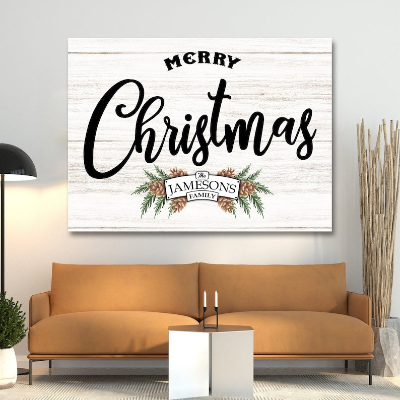 Merry Christmas Sign With Last Name, Personalized Wall Décor, Custom Christmas Gift, Holiday Décor, Wall Art Canvas, Christmas Decor