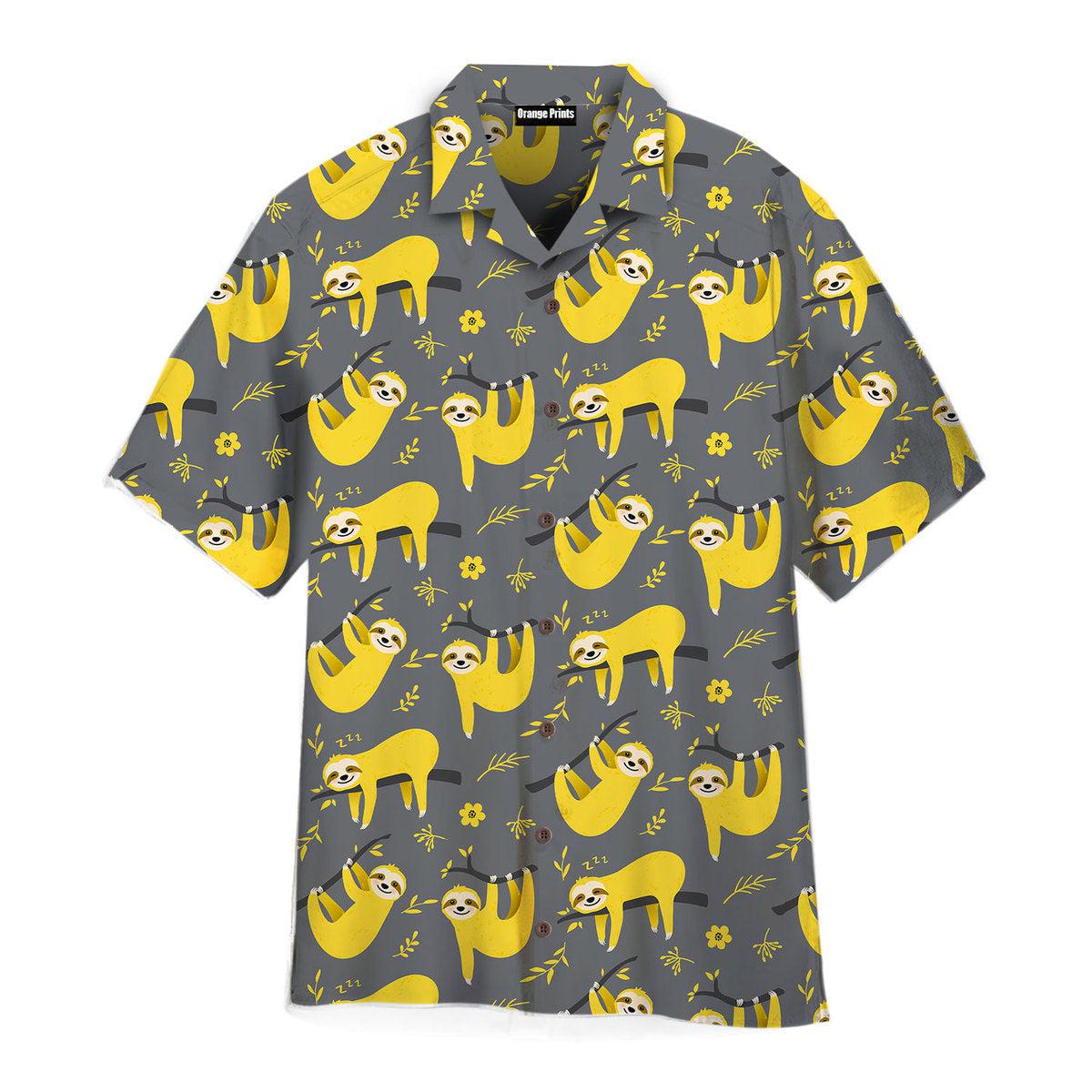 Cute Sloth Seamless Pattern In Yellow And Gray Hawaii Shirt For Men Women Ha79673