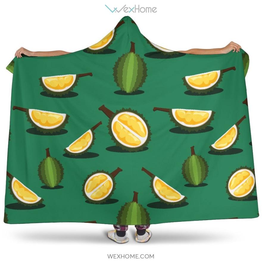 Durian Pattern Green Background Hooded Blanket