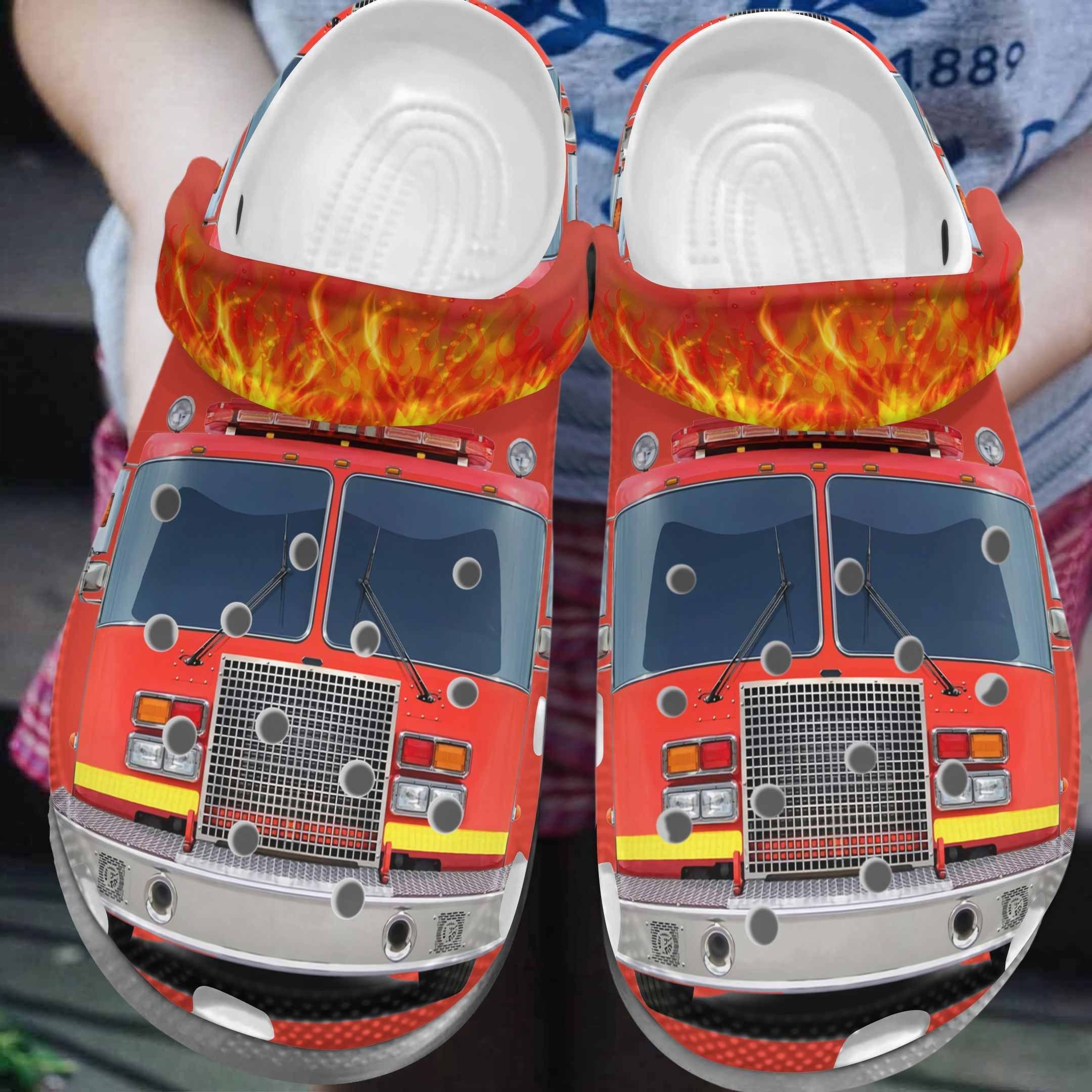 Big Fire Truck Fan Croc Shoes Men Women – Vihicle Firefighter Shoes Crocbland Clog Gifts For Father Day