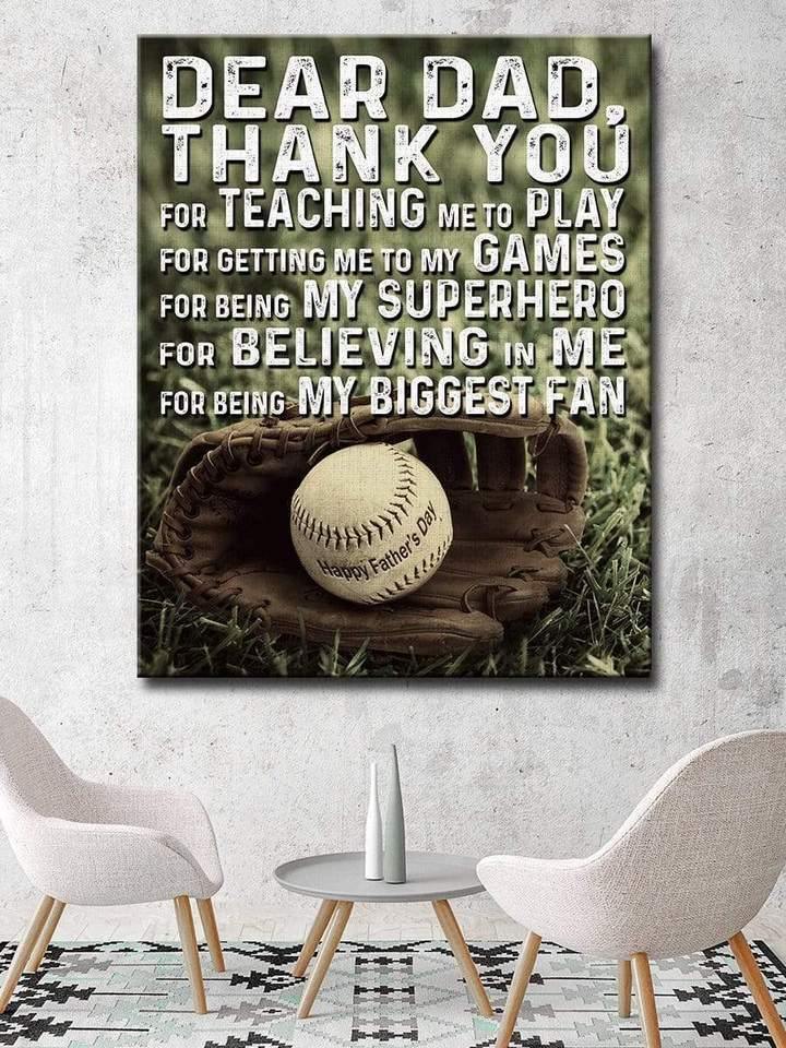 Baseball Dear Dad Thank You – Gift For Father’S Day, Home Decor, Best Gift Idea, Gift For Family – Canvas Prints, Matte Canvas