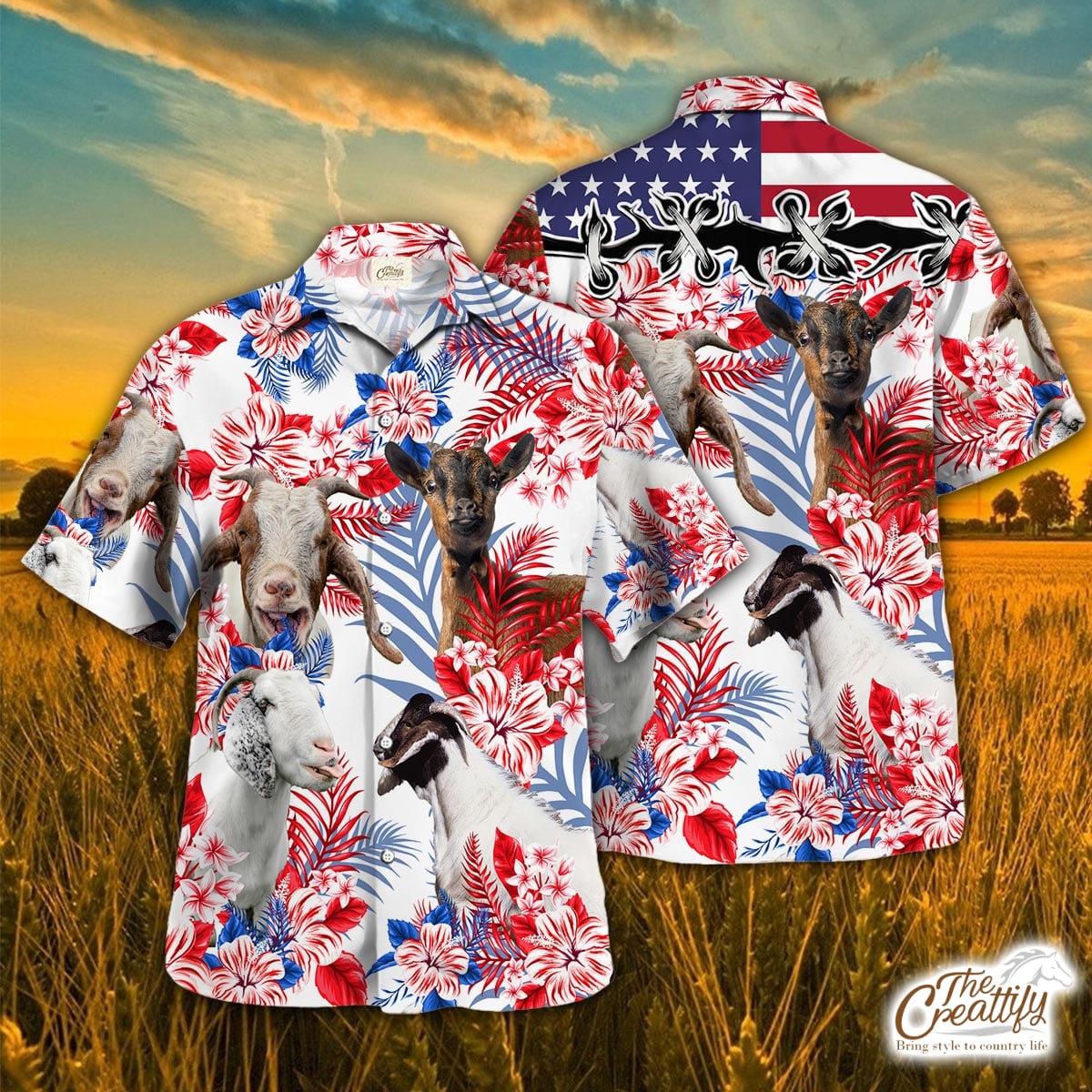 Goat In American Flag Patterns Hawaii Shirt Ha19000