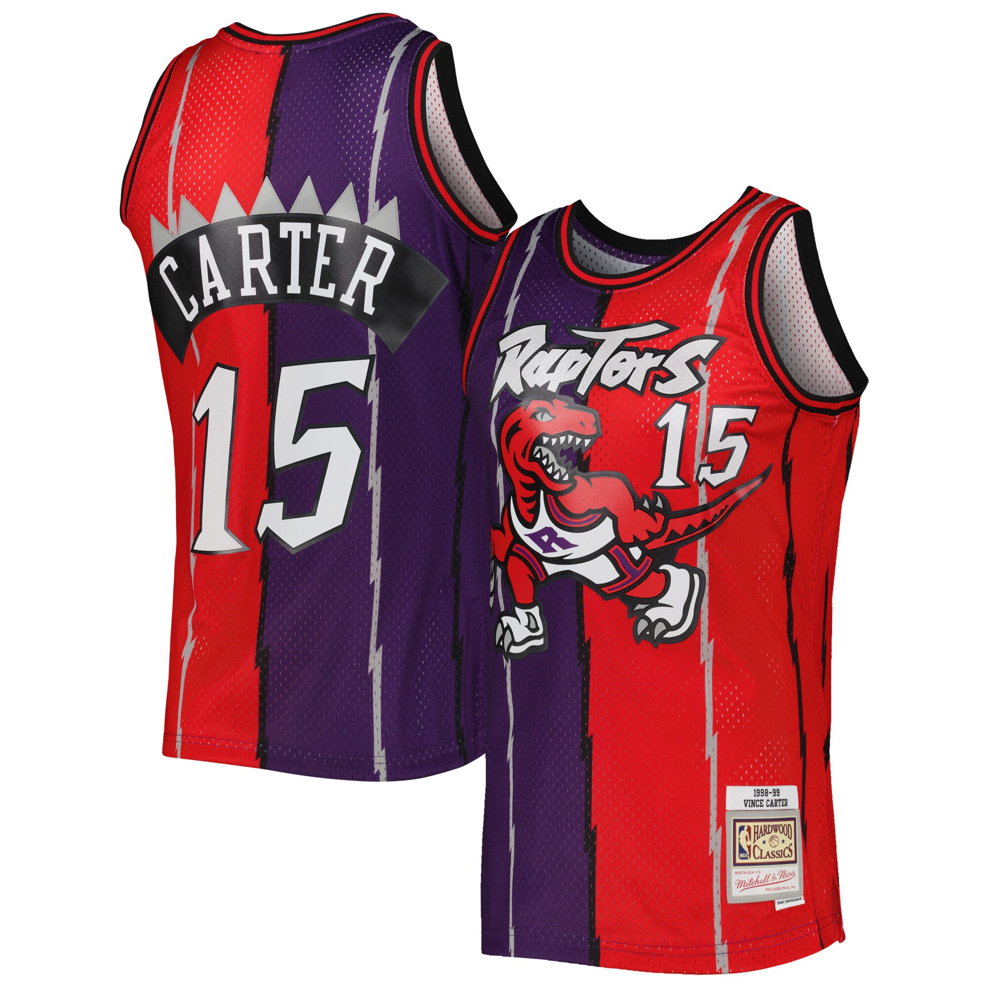 Men's Mitchell & Ness Vince Carter Purple/Red Toronto Raptors Hardwood Classics 1998/99 Split Swingman Jersey