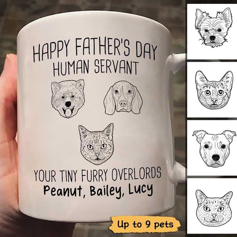 Good Morning Human Servant Dog Cat Head Outline Personalized Mug